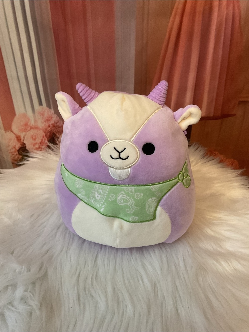 Squishmallows Purple and Cream Goat with Green Bandana